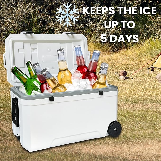 34-127 Quart Insulated Portable Cooler with Heavy Duty Wheels Keeps Ice for up to 5 Days, Great for Drink, Beach, Camping, Tailgating, Sports, & More