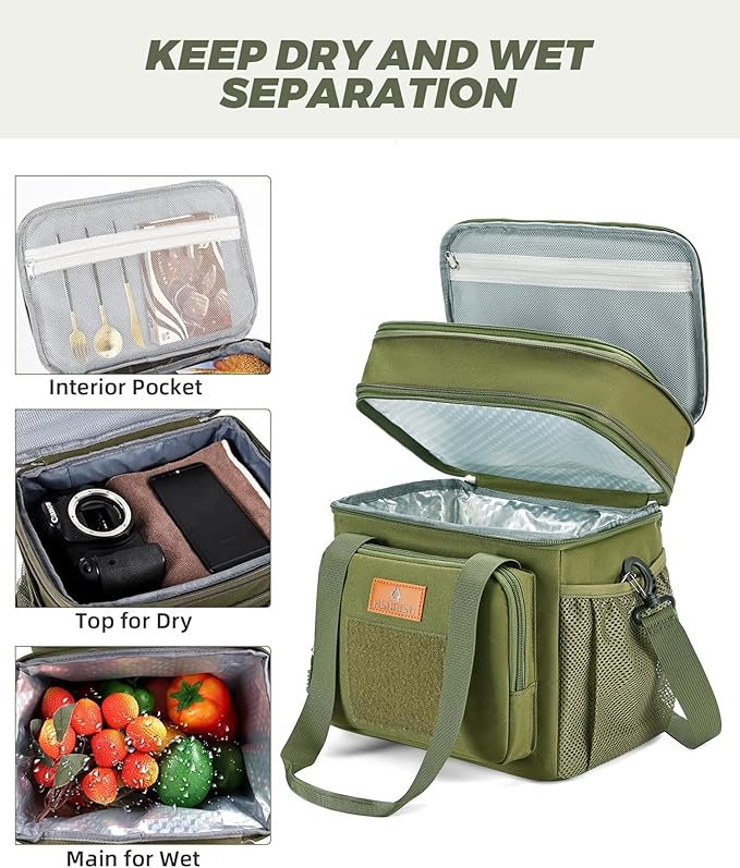 HSHRISH Tactical Lunch Box, Large Expandable Insulated Lunch Bag, Durable Leakproof Cooler Bag for Men/Women/Adults/Work Office Outdoor Picnic Trip,16 L, Army Green