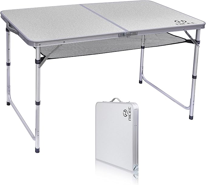 Nice C Card Small Table, Adjustable Height Folding Table, Picnic, Camping, Outdoor, Portable Lightweight Aluminum, with Carry Handle for Beach, Indoor, Office (Large)