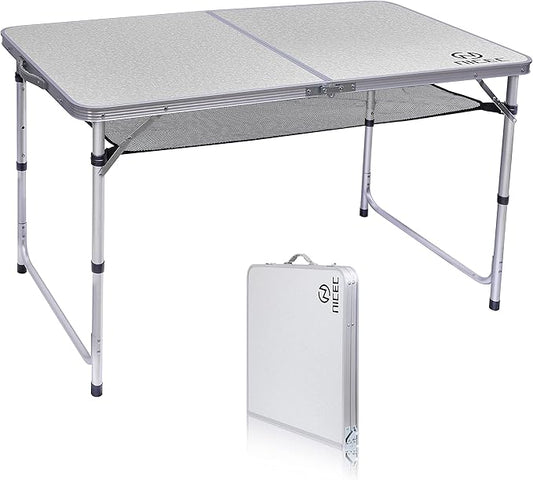 Nice C Card Small Table, Adjustable Height Folding Table, Picnic, Camping, Outdoor, Portable Lightweight Aluminum, with Carry Handle for Beach, Indoor, Office (Large)