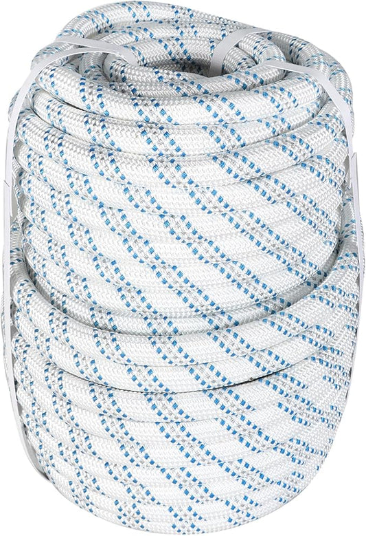 High Strength Braid Cord Nylon Pulling Rope Polyester Rope Multipurpose Bull Arborist Rigging 3/4in x 150ft White Grey Blue