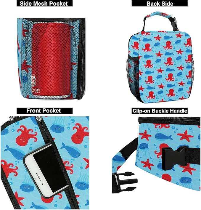 Lunch Box for Men & Women Durable Lunch Bag for Adults Reusable Small Lunchbox Octopus