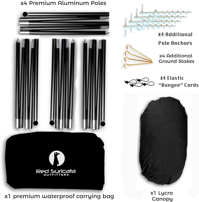 Red Suricata Family Beach Tent & Canopy, UPF50 Sun Shade, 4 Aluminum Poles, Sand Shovel, Large Portable Sun Shelter