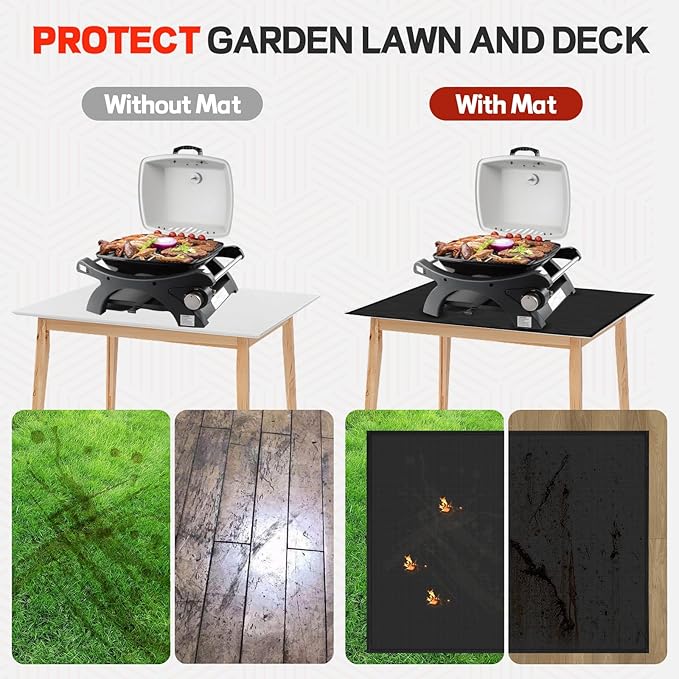 24 x 31in Fireproof-Grill Mats for Outdoor Tabletop Grill to Protect Your Grill Table-Fireproof-BBQ Barbecue Mat Heat Resistant Grill Table Mat-Waterproof & Oilproof BBQ Mat-Black (0.6mm)
