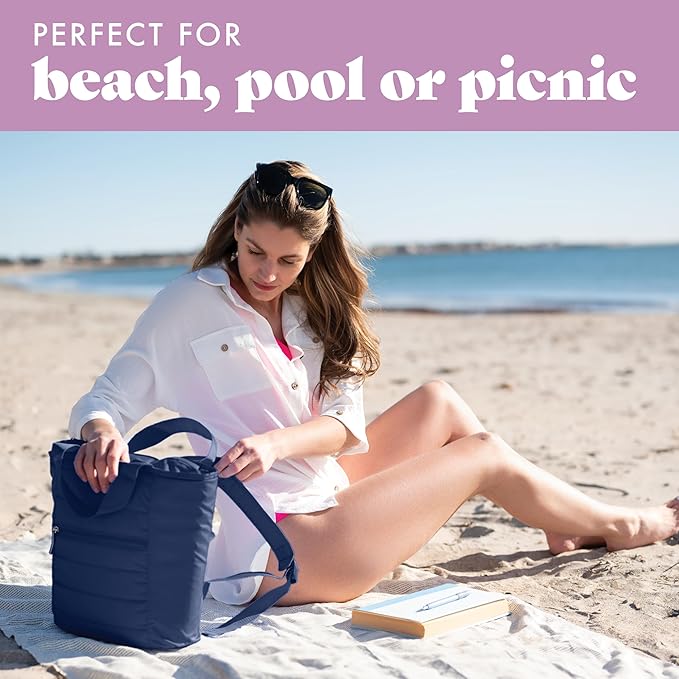 Fit & Fresh Insulated Cooler Bag - Leak Proof Waterproof Beach Cooler Backpack for Women, 18 Can Soft Insulated Tote Bag for Travel & Lunch, Midnight Blue