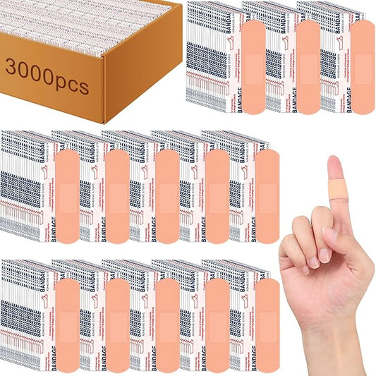 Timgle 3000 Pcs 3/4" x 3" Adhesive Bandages Bulk Waterproof Adhesive Breathable Bandages for Sensitive Skin School Nurses Businesses Travel First Aid Kits Homeless Care Supplies Donations
