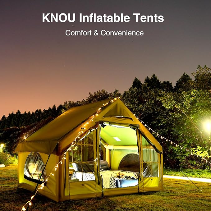 2025 Upgraded 100% Waterproof Inflatable Camping Tent, Large Blow-Up Air Tent, No Assembly Needed Luxury Glamping House, Oxford Fabric