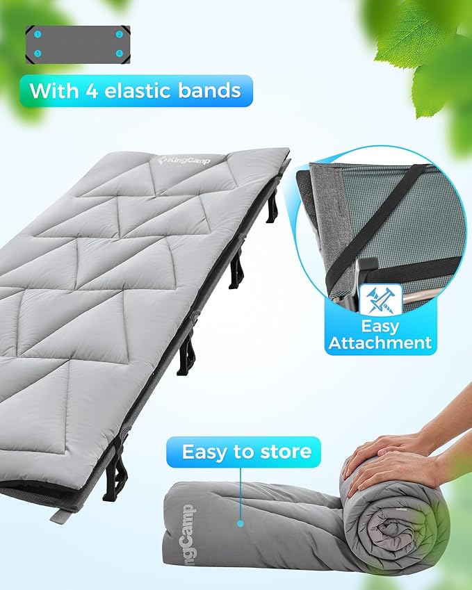 KingCamp Cot Mattress, Portable Lightweight Camping Sleeping Mat Soft Comfortable Non-Slip Cot Pad for Camp Cot, RV Bunk & Twin Beds