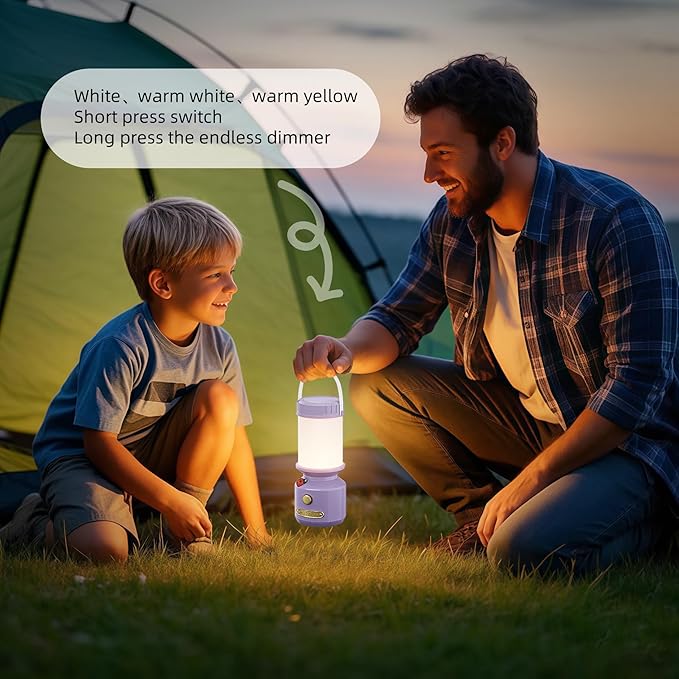 HOMY Retro 7-Star Ladybug Camping Lamp for Kids - USB Rechargeable Kids Lantern, 3-Color Dimmable LED, Tent Hook & Handle, Safe Night Light for Outdoor/Kids Camping Essentials