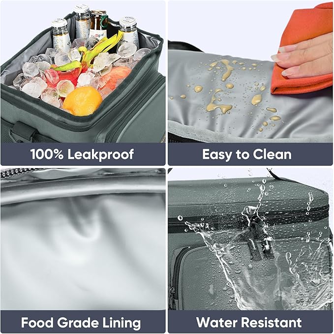 BALEINE Insulated Lunch Bag for Men Women, 22 Can Leakproof Cooler Bag with Adjustable Shoulder Strap for Work Picnic, Lunch Box for Women Men (Large, Black)