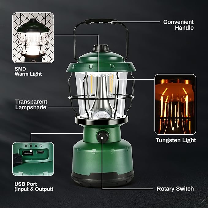 LED Camping Lantern, COB Battery Lanterns 4D Batteries Powered 2500LM, Water Resistant Emergency Light for Power Outage, Hurricane, Hiking