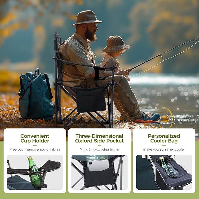 ALPHA CAMP Oversized Camping Folding Chair Heavy Duty Lawn Chair with Cooler Bag