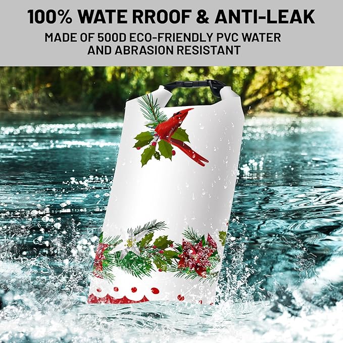 Waterproof Dry Bag,Roll Top Christmas Poinsettia Flower Pine Cones Small Waterproof Backpack 5L/10L/20L Floating and Lightweight Bags for Kayaking, Boating, Fishing, Swimming and Camping