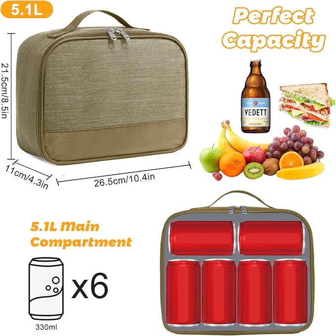 Lunch Box for Men - Reusable Lunch Bag Men Adult Women- Insulated LunchBox for Office Hiking Camping (Beige)