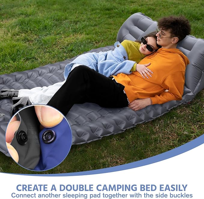 Sleeping Pad for Camping -Ultralight Inflatable Sleeping Mat with Pillow, Built-in Foot Pump, Compact & Lightweight Camping Mattress Pad for Camp, Backpacking, Hiking, Travel Tent (Grey)