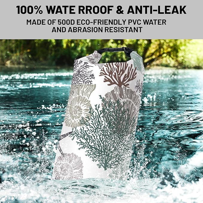 Waterproof Dry Bag,Roll Top Coastal Summer Beach Coral Starfish Waterproof Backpack 5L/10L/20L Floating and Lightweight Bags for Kayaking, Boating, Fishing, Swimming and Camping