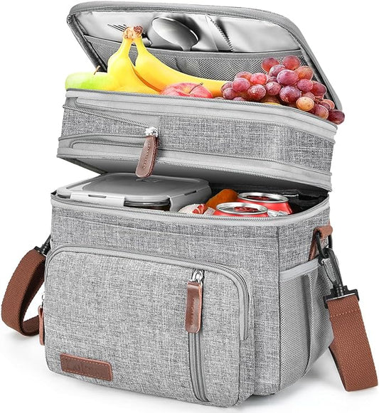 Lunch Box & Lunch Bag for Women Men, Large Insulated Adult Lunch Box Leakproof Lunchbox Cooler Bag for Work Picnic Beach,16L, Gray