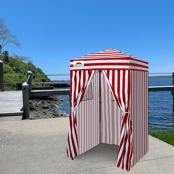 EAGLE PEAK Flex Ultra Compact 4x4 Pop-up Canopy, Sun Shelter, Changing Room, Portable Privacy Canopy Cabana for Pool, Fashion Photoshoots, or Camping, 4x4 ft, Red/White