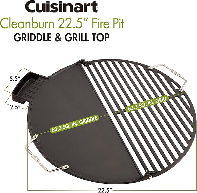 Cuisinart CHA-830 Cleanburn Fire Pit Griddle & Grill Top, Pre-Seasoned Cast Iron