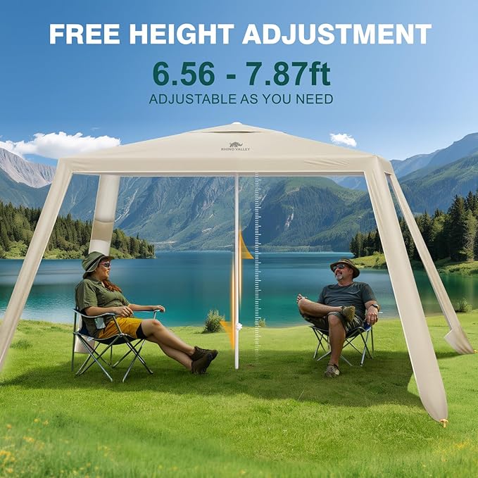 Rhino Valley Beach Cabana, 8 × 8FT Foldable Beach Tent with Cup Holder, Beach Canopy Easy Setup with UPF50+ Protection, Windproof Stable Beach Tent, Portable Beach Cabana Tent for Beach Camping