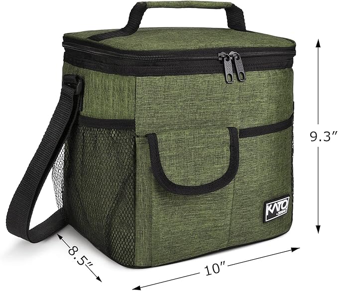 Large Insulated Lunch Bag for Women Men, 10L Leakproof Thermal Reusable Lunch Box for Adult, Tall Meal Prep Lunch Cooler Tote with 4 Pockets for Office Work by Tirrinia, Green