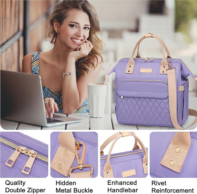 AIJIEKE Lunch Bag for Women, Large Lunch Box for Work Insulated Lunch Bag, Adult Leakproof Lunch Tote Cooler Bag with Side Pockets & Adjustable Strap, Lunch Purse for Picnic Beach, Purple