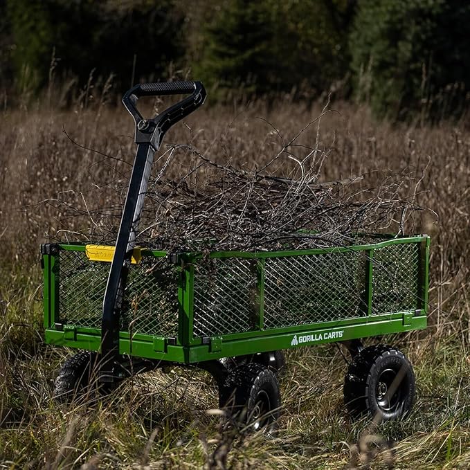 Gorilla Carts Steel Utility Garden Cart with No-Flat Tires, 4 Cubic Feet, 800-Pound Capacity, Green, Amazon Exclusive
