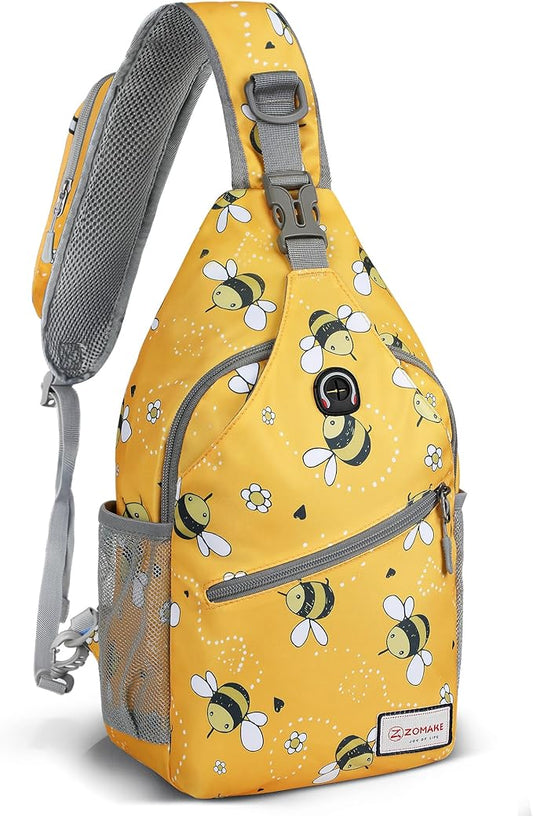 ZOMAKE Sling Bag for Women Men, Small Crossbody Sling Backpack, Mini Water Resistant Shoulder Daypack for Travel, Anti Thief Chest Bag for Hiking, Sports(Bee Yellow)