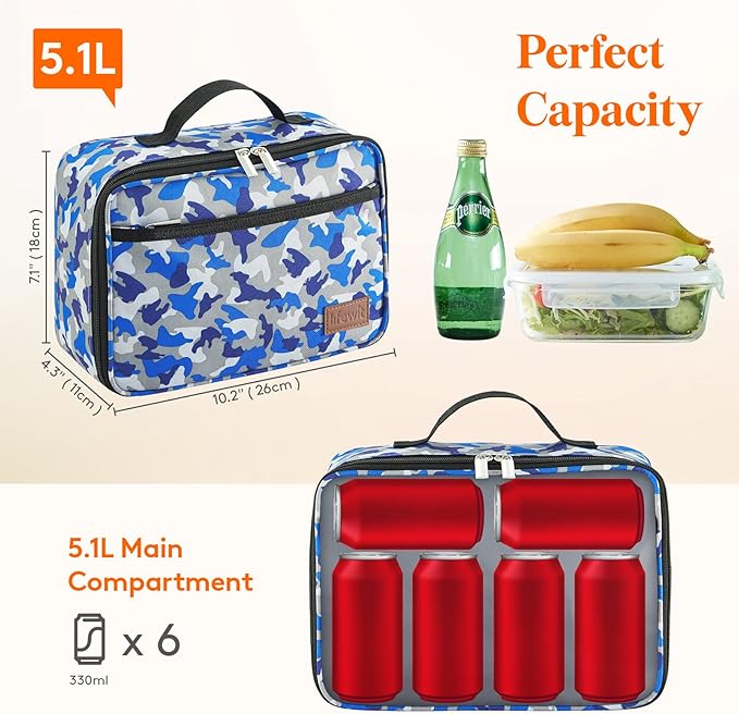 Lifewit Freezable Lunch Box, Insulated Reusable Lunch Bag with 2 Ice Packs, Mini Cooler Snack Bag for Bento Box for Salad, Sandwich, Snacks fo Men Women for Work, Blue Camo 5L