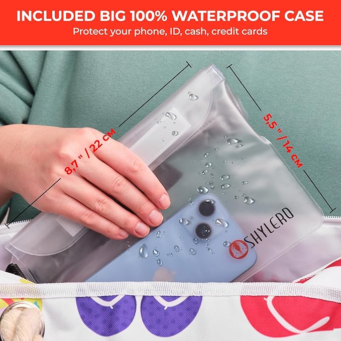 SHYLERO Beach Bag and Pool Bag. Has Airtight Pouch, Ton of Pockets. Beach Tote is Zippered, Water Resistant. Family Size