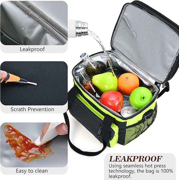 Lunch Box & Lunch Bag for Men Women, Large Insulated Adult Lunch Box, Leakproof Cooler Lunchbox with Bottle Opener for Work Picnic Beach, 16L, Neon Green