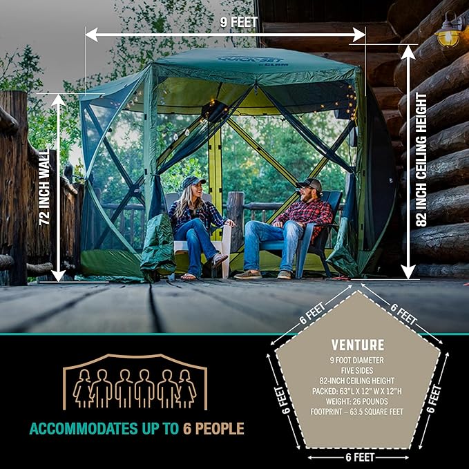 CLAM Quick Set Venture 9 x 9 Foot Portable Outdoor Camping Canopy Sunshade Shelter, Green Bundled with Wind/Sun Panels (3 Pack)