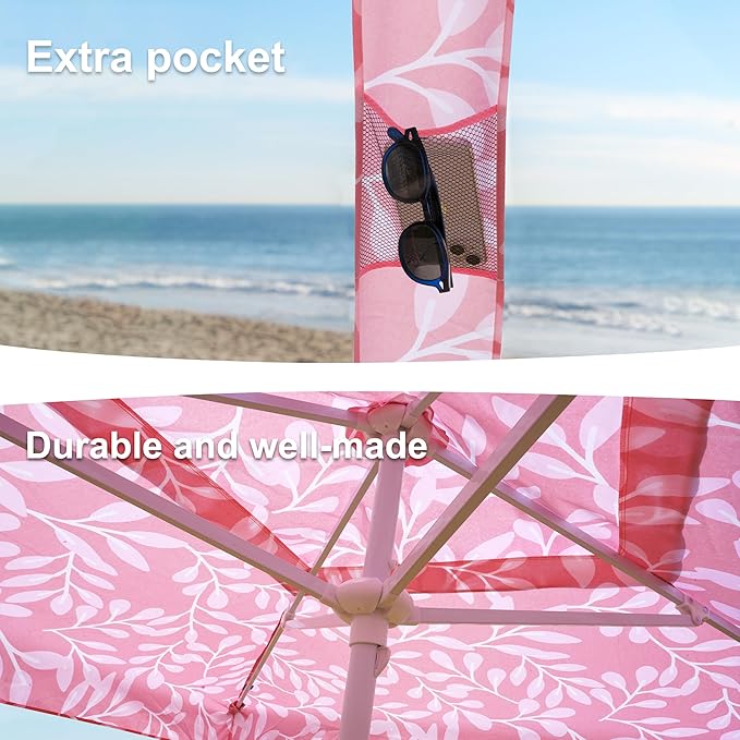 AMMSUN Beach Cabana, 6.2'×6.2' Beach Canopy, Easy Set up and Take Down, Cabana Tent with Sand Pockets, Instant Sun Shade with Side Wall, Pink Leaf
