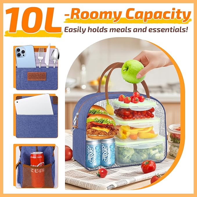 KIPBELIF Cute & Roomy Adult Lunch Box for Women – Stylish Insulated Lunch Bag with Cooling Pack, Shoulder Strap, Multi-Pockets for Work, Picnic, and Travel (Standard Size)