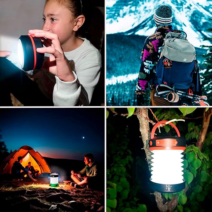 Solar Camping Lantern - LED Lanterns for Power Outages, Camping Lights, Emergency Flashlight - Collapsible Lamp, Rechargeable W/ Solar or Plug