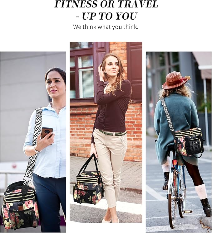 LOKASS Lunch Box for Women/Men-16L-Insulated Lunch Bag, Expandable Double-layer Leakproof Cooler Bag with Upgrade Adjustable Shoulder Strap Ideal for Work/Travel/Picnics（Floral）