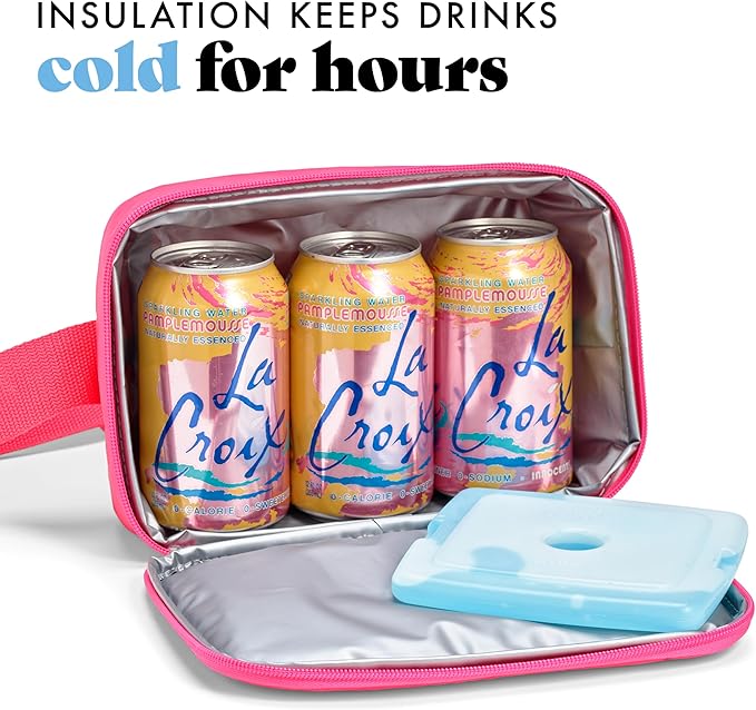 Fit & Fresh Belt Bag Cooler, 3-Can, Hot Pink