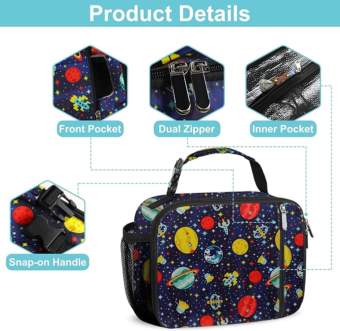 esouler Lunch Box Kids Insulated Lunch Bag for Boys & Girls Durable Children Lunchbox for School with Water Bottle Holder-Space