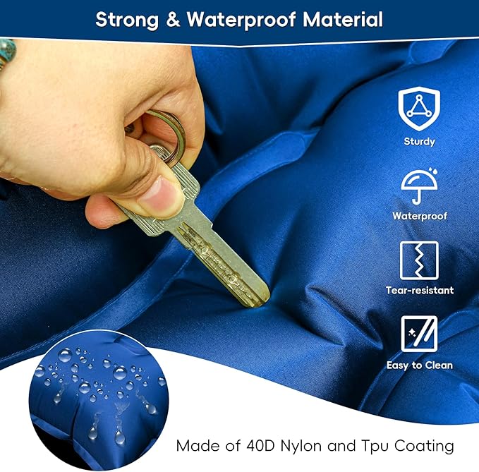 Double Sleeping Pad for Camping, Self Inflating 4" Extra-Thick Camping Mattress Pad 2 Person with Pillow, Built-in Foot Pump, Ultralight Camping Bed Mat for Backpacking Hiking Traveling Tent