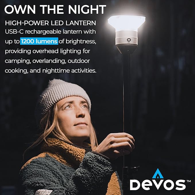 DEVOS - LightRanger 1200 Telescoping Camp Light, 9 ft Tall with 1200 lumens, Rechargeable LED Lantern, Up to 80-Hour Runtime, 1-Year Warranty, Includes Carry Case