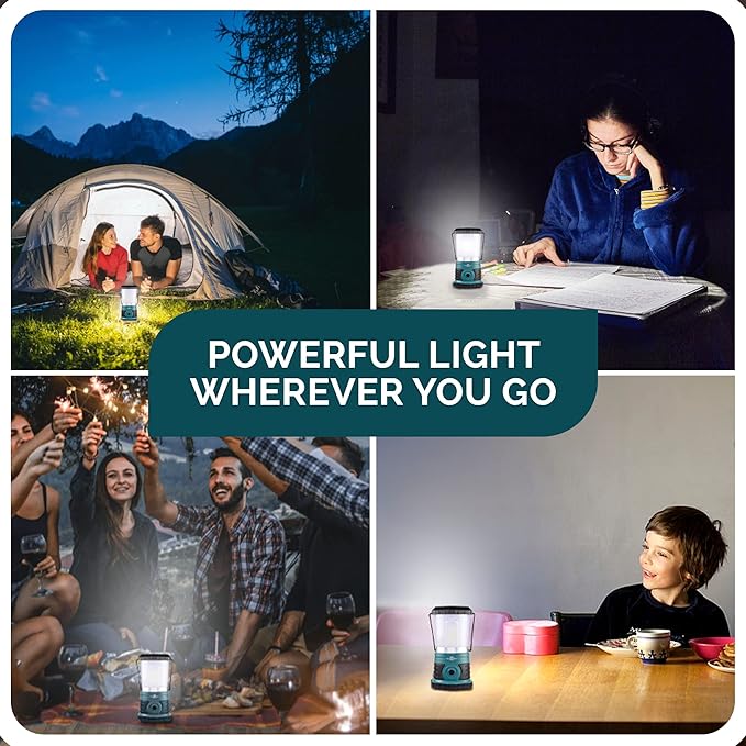 Blazin' Sun 1500 Lumen | Led Lanterns Rechargeable with Power Bank | Hurricane, Emergency, Storm, Power Outage Light | 85 Hour Runtime (Teal)