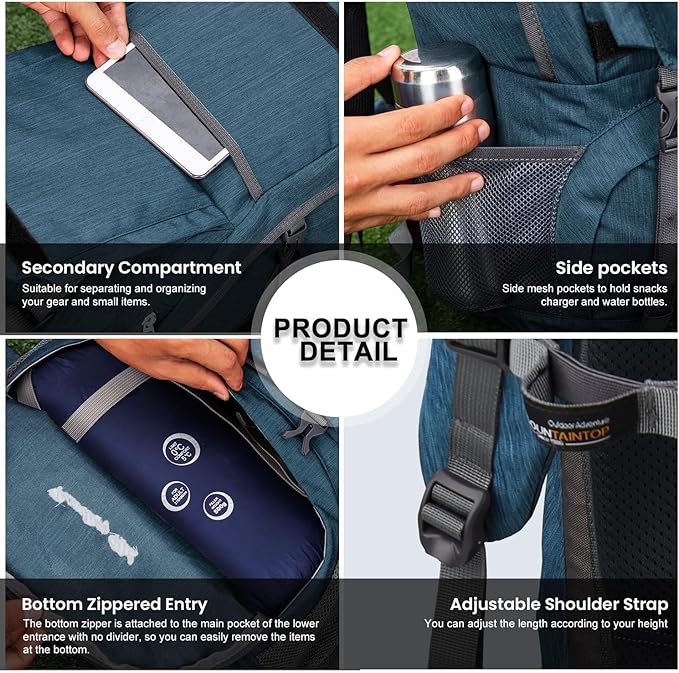 MOUNTAINTOP 40L Hiking Backpack Lightweight Travel Backpack for Men&Women Outdoor Camping Backpacking