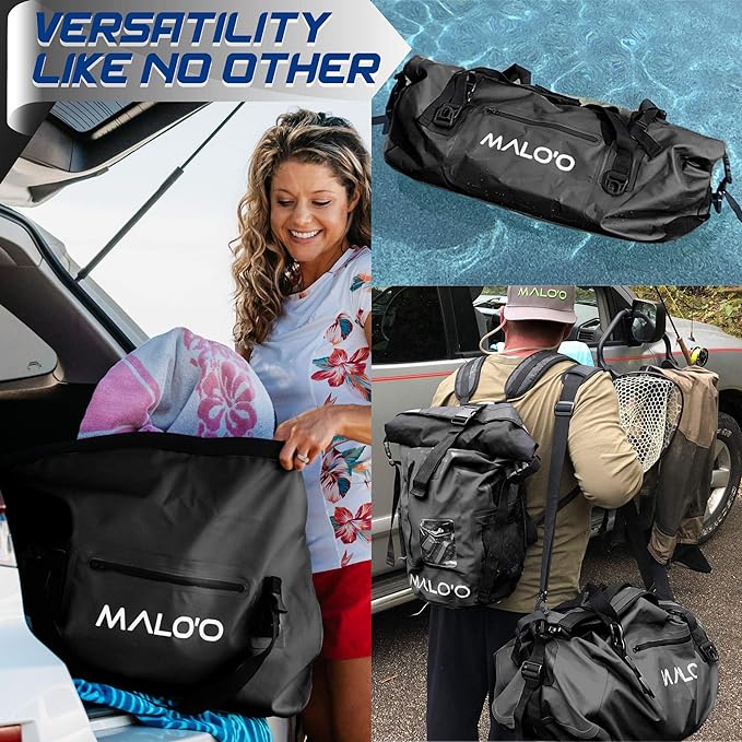Malo'o Waterproof Dry Bag Duffel 40L/60L/100L, Roll Top Duffel Keeps Gear Dry for Kayaking, Rafting, Boating, Swimming, Camping, Hiking, Beach, Fishing - Internal & External Pockets and Molle Loops