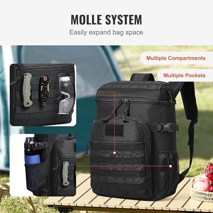 VEVOR Tactical Backpack Cooler, 25L Lunchbox for Work Insulated Leakproof with MOLLE, Lunch Cooler Box with Storage Bags, Lunch Bags Soft Cooler for Office, Picnic, Hiking, Beach, Camping