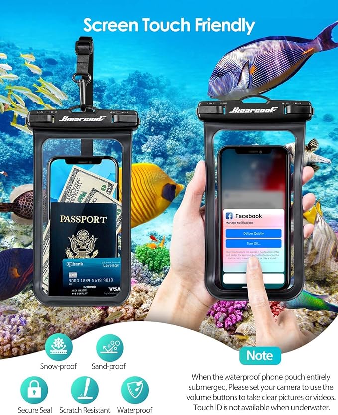 Hiearcool Universal Waterproof Case, Waterproof Phone Pouch Compatible for iPhone 16 15 14 13 Pro Max XS Plus Samsung Galaxy S22 Cellphone Up to 8.3", IPX8 Cellphone Beach Bag for Travel - 2 Pack