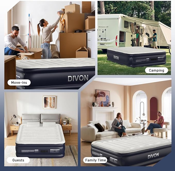 Air Mattress Full with Built in Pump,18''Raised Blow Up Mattress 2 Mins Self-Inflation/Deflation,Upgraded Thicker Inflatable Mattress，Air Bed with Storage Bag for Guests,Home，Camping，660 lbs Max