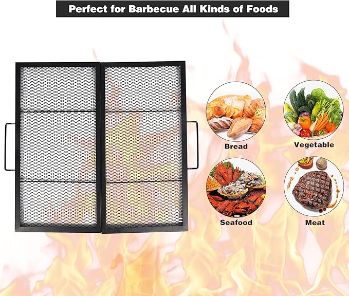 Lineslife Square Fire Pit Cooking Grill Grates, Folding Outdoor Campfire BBQ Grill Rack with Handles, Portable Outside Camping Gear Cookware and Accessory, 36 Inch