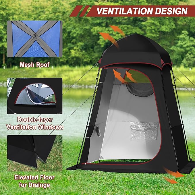 Camping Shower Tent, Oversize Pop Up Changing Tent, Portable Outdoor Bathroom Toilet Tent with Floor, Easy Set Up Privacy Shelter for Dressing, Hiking, Fishing, UPF50+