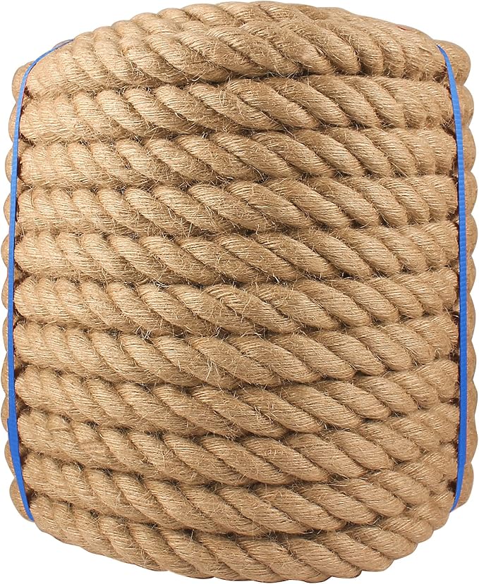 Manila Rope 1-1/4 Inch x 50ft - Natural Hemp Rope,Heavy Duty 4-Strand Twisted Ropes for Use for Hammock, Docks, Bundling, Home Decor, Crafts, Gardening (50 Feet, 1.25" Thick)