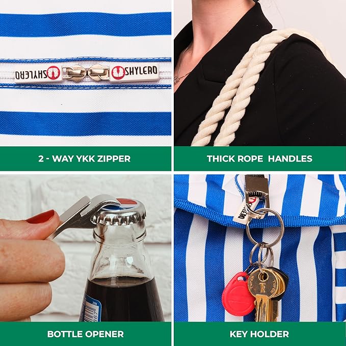 SHYLERO Beach Bag and Pool Bag. Has Airtight Pouch, Ton of Pockets. Beach Tote is Zippered, Water Resistant. Family Size